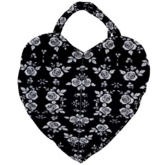 Black And White Florals Background  Giant Heart Shaped Tote by flipstylezfashionsLLC