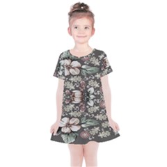 Seamless Pink Green And White Florals Peach Kids  Simple Cotton Dress by flipstylezfashionsLLC