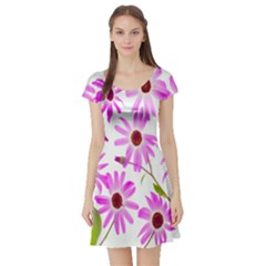 Pink Purple Daisies Design Flowers Short Sleeve Skater Dress by Nexatart
