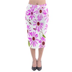 Pink Purple Daisies Design Flowers Midi Pencil Skirt by Nexatart