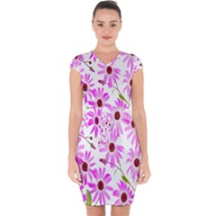 Pink Purple Daisies Design Flowers Capsleeve Drawstring Dress  by Nexatart