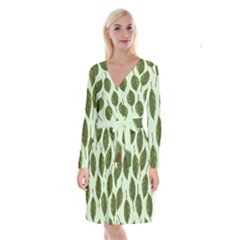 Design Pattern Background Green Long Sleeve Velvet Front Wrap Dress