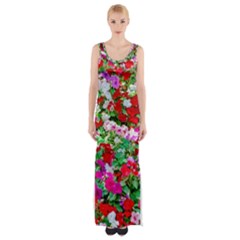 Colorful Petunia Flowers Maxi Thigh Split Dress by FunnyCow