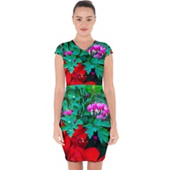 Bleeding Heart Flowers Capsleeve Drawstring Dress  by FunnyCow