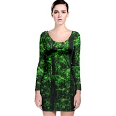 Emerald Forest Long Sleeve Velvet Bodycon Dress by FunnyCow