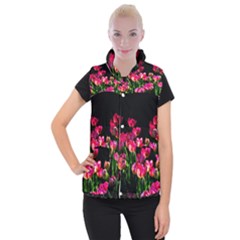 Pink Tulips Dark Background Women s Button Up Vest by FunnyCow