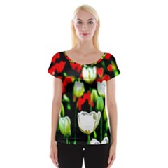 White And Red Sunlit Tulips Cap Sleeve Tops by FunnyCow