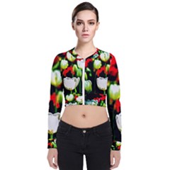 White And Red Sunlit Tulips Zip Up Bomber Jacket by FunnyCow
