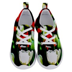 White And Red Sunlit Tulips Running Shoes by FunnyCow