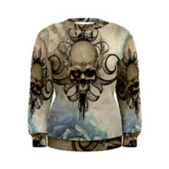 Awesome Creepy Skull With  Wings Women s Sweatshirt by FantasyWorld7