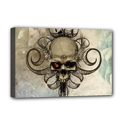 Awesome Creepy Skull With  Wings Deluxe Canvas 18  X 12   by FantasyWorld7