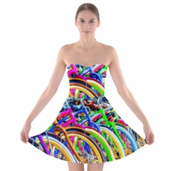 Colorful Bicycles In A Row Strapless Bra Top Dress