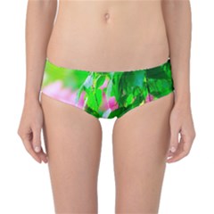 Green Birch Leaves, Pink Flowers Classic Bikini Bottoms by FunnyCow