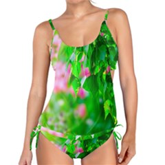 Green Birch Leaves, Pink Flowers Tankini Set by FunnyCow