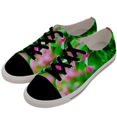 Green Birch Leaves, Pink Flowers Men s Low Top Canvas Sneakers by FunnyCow