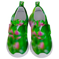Green Birch Leaves, Pink Flowers Velcro Strap Shoes by FunnyCow