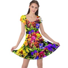 Viola Tricolor Flowers Cap Sleeve Dress by FunnyCow