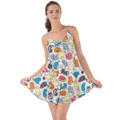 Funny Cute Colorful Cats Pattern Love The Sun Cover Up by EDDArt