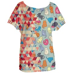 Hipster Triangles And Funny Cats Cut Pattern Women s Oversized Tee by EDDArt