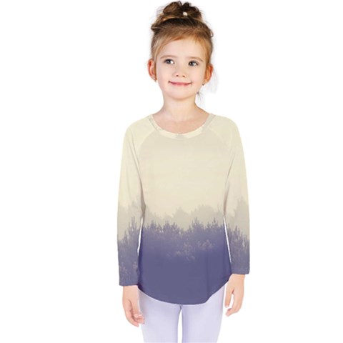 Cloudy Foggy Forest With Pine Trees Kids  Long Sleeve Tee by genx