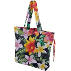 Tropical Flowers Butterflies 1 Drawstring Tote Bag by EDDArt