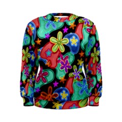 Colorful Retro Flowers Fractalius Pattern 1 Women s Sweatshirt by EDDArt