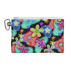 Colorful Retro Flowers Fractalius Pattern 1 Canvas Cosmetic Bag (large) by EDDArt