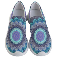 Folk Art Lotus Mandala Blue Turquoise Women s Lightweight Slip Ons by EDDArt