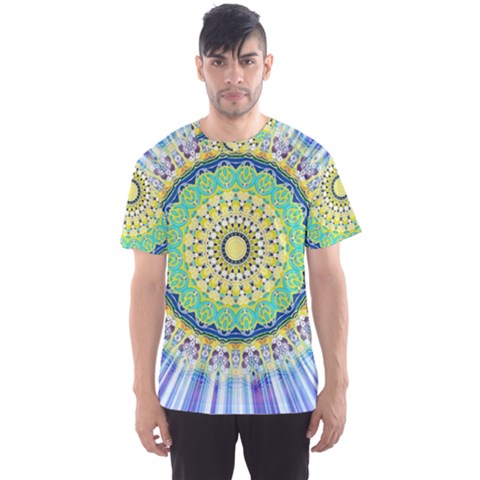 Power Mandala Sun Blue Green Yellow Lilac Men s Sports Mesh Tee by EDDArt