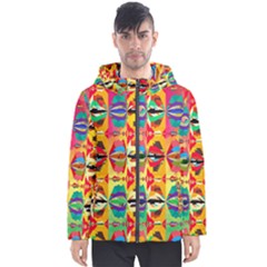 Colorful Shapes                                          Men s Hooded Puffer Jacket by LalyLauraFLM