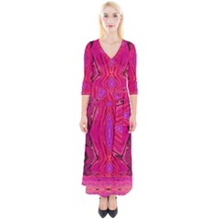 Pink And Purple And Peacock Created By Flipstylez Designs  Quarter Sleeve Wrap Maxi Dress by flipstylezfashionsLLC