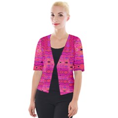 Pink And Purple And Beautiful Peacock Design Created By Flipstylez Designs Cropped Button Cardigan by flipstylezfashionsLLC