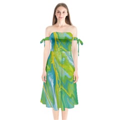 Sunlit River Shoulder Tie Bardot Midi Dress by lwdstudio