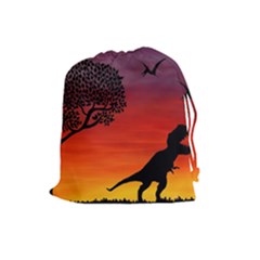 Sunset Dinosaur Scene Drawstring Pouches (large)  by IIPhotographyAndDesigns
