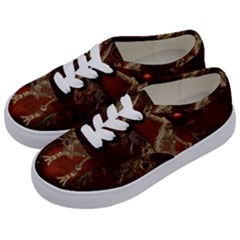Awesome T Rex Skeleton, Vintage Background Kids  Classic Low Top Sneakers by FantasyWorld7