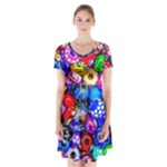 Colorful Beads Short Sleeve V-neck Flare Dress