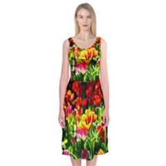 Colorful Tulips On A Sunny Day Midi Sleeveless Dress by FunnyCow