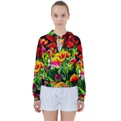Colorful Tulips On A Sunny Day Women s Tie Up Sweat by FunnyCow