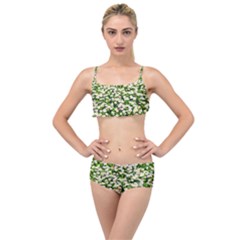 Green Field Of White Daisy Flowers Layered Top Bikini Set by FunnyCow