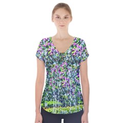Lilacs Of The First Water Short Sleeve Front Detail Top by FunnyCow