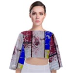 Abstract Art Of Grunge Wood Tie Back Butterfly Sleeve Chiffon Top