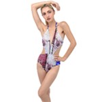 Abstract Art Of Grunge Wood Plunging Cut Out Swimsuit
