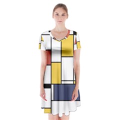 De Stijl Abstract Art Short Sleeve V-neck Flare Dress by FunnyCow