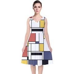 Abstract Art Of Avant Garde V-neck Midi Sleeveless Dress  by FunnyCow