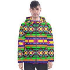 Distorted Colorful Shapes And Stripes                                         Men s Hooded Puffer Jacket by LalyLauraFLM