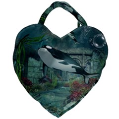 Wonderful Orca In Deep Underwater World Giant Heart Shaped Tote by FantasyWorld7