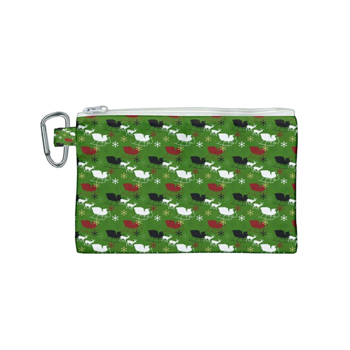 Snow Sleigh Deer Green Canvas Cosmetic Bag (Small)