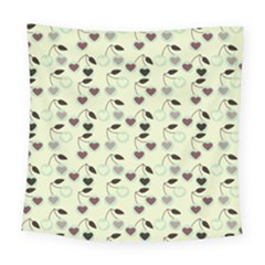 Heart Cherries Mint Square Tapestry (large)