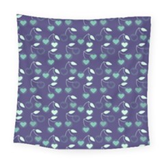 Heart Cherries Blue Square Tapestry (large)