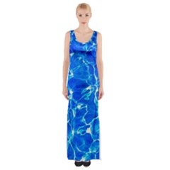 Blue Clear Water Texture Maxi Thigh Split Dress by FunnyCow